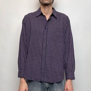 Vintage 90s Members Only Purple Red Grid Plaid Button Down Shirt Large